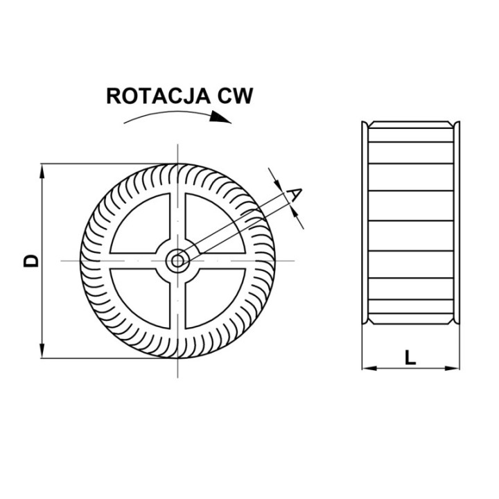 Wirnik wentylatora 180x74x14mm, Kierunek obrotu CW