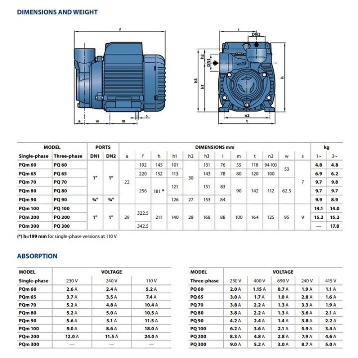 Pompa Pedrollo PQm65 - 5.0bar G1"xG1" 230V/50Hz (41PNQ67A1)